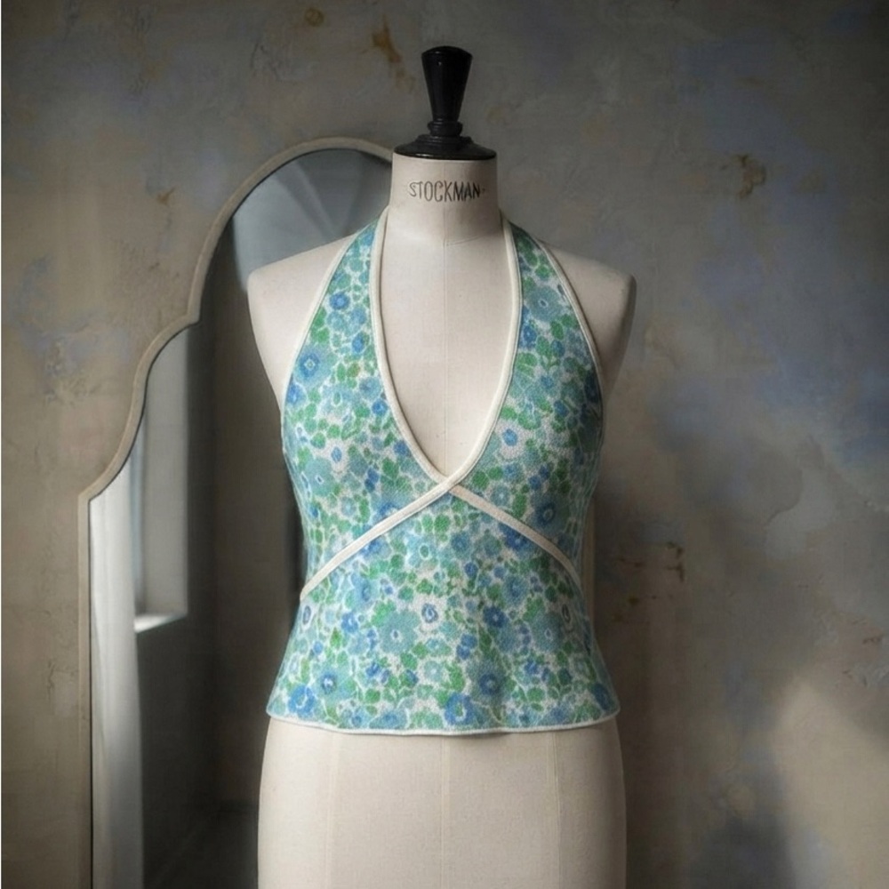 Zara Green and Blue Floral Halter Top